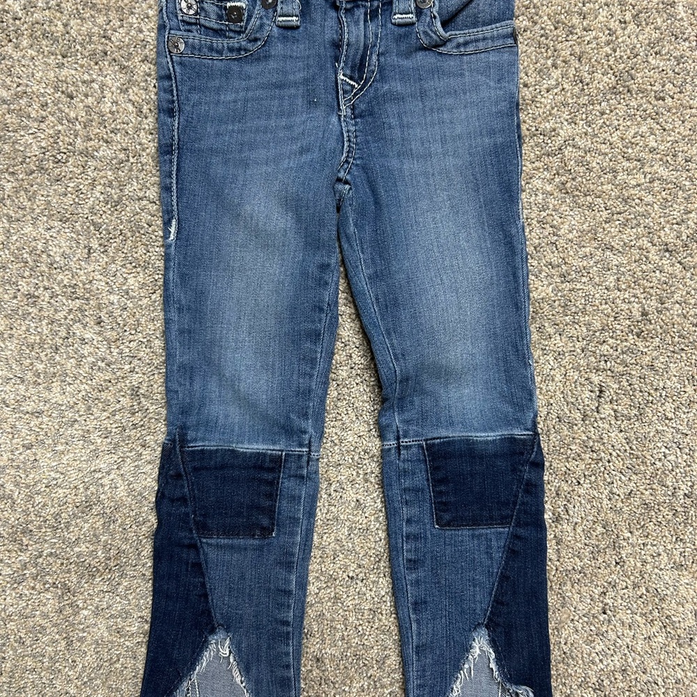 True Religion Girls HALLE Jeans Size 4 – Distressed Patchwork Hem Skinny